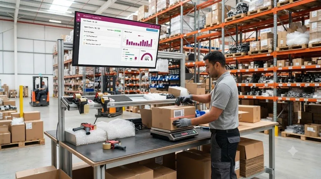 Emerson dispatch line where Sieora's AI OCR verifies every item before shipping