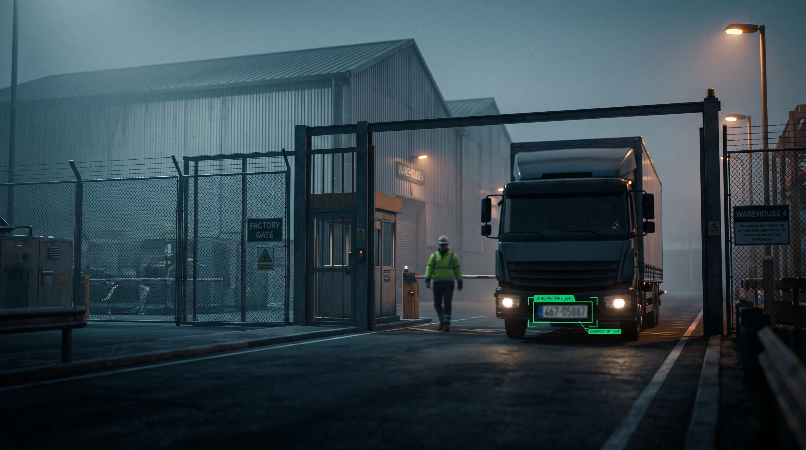 ANPR reading a delivery truck plate at a factory gate