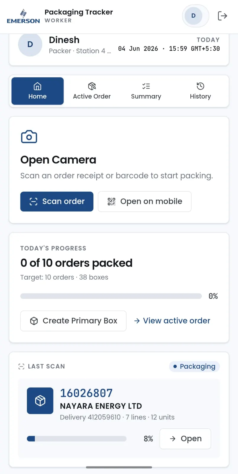 Sieora real-time mobile alert flagging a dispatch mismatch to a supervisor — Emerson Chennai PDC