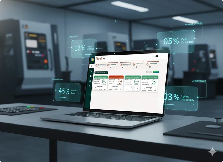 KH Industries factory floor after Sieora IoT machine health monitoring, with live dashboards