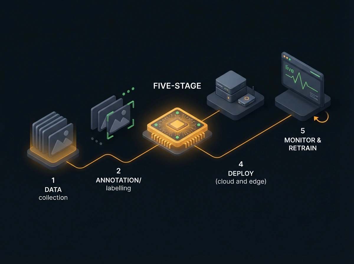 Computer vision development pipeline from data annotation to model training to deployment
