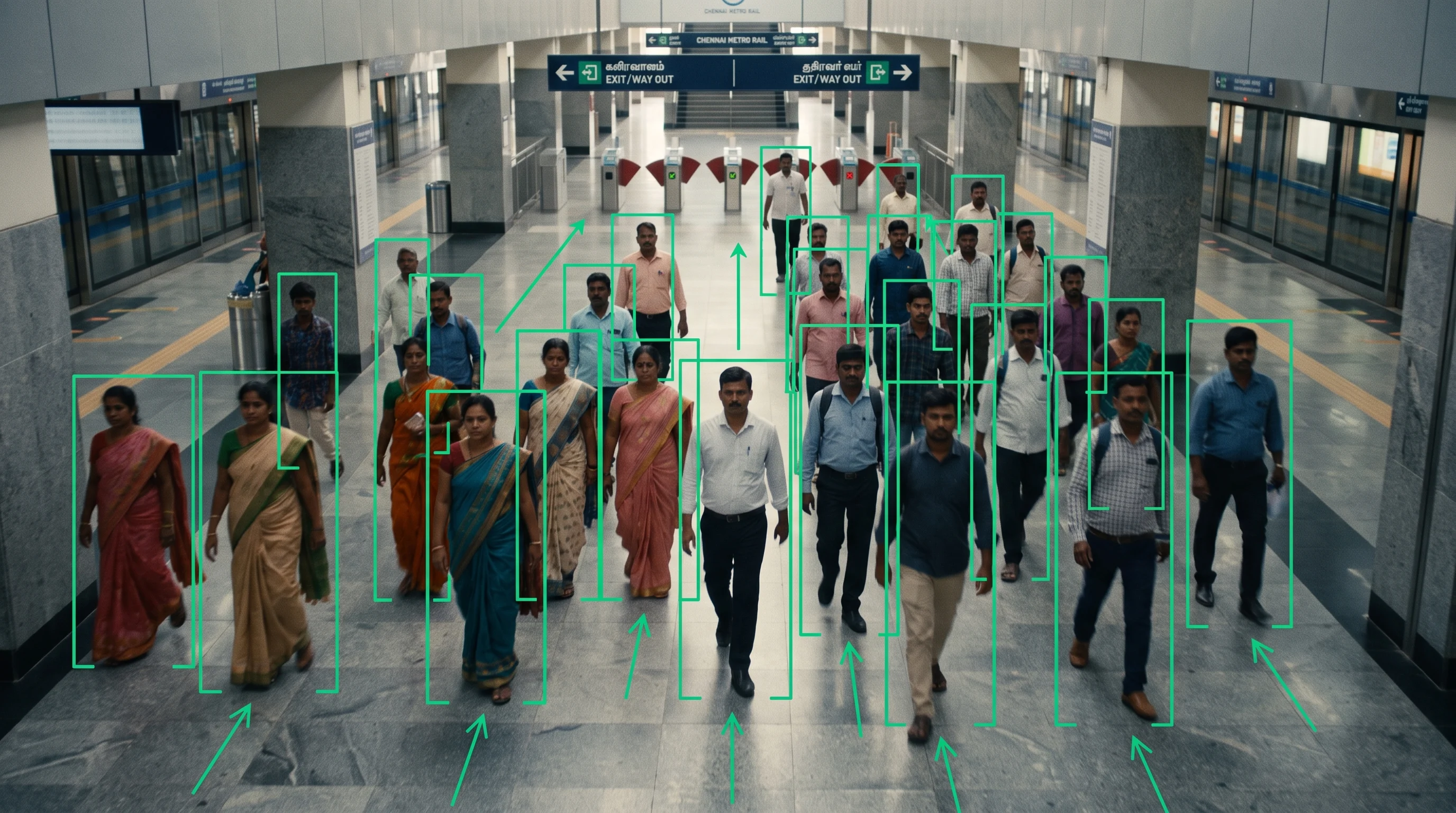 Crowd flow and movement direction shown as motion vectors
