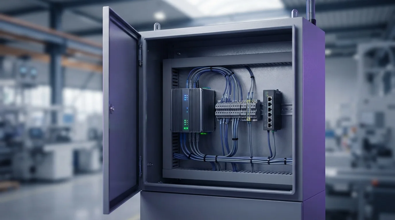 Edge AI gateway mounted in an industrial control cabinet