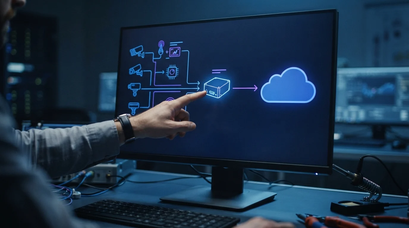 Edge AI solution architecture mapping cameras, sensors, edge devices and cloud