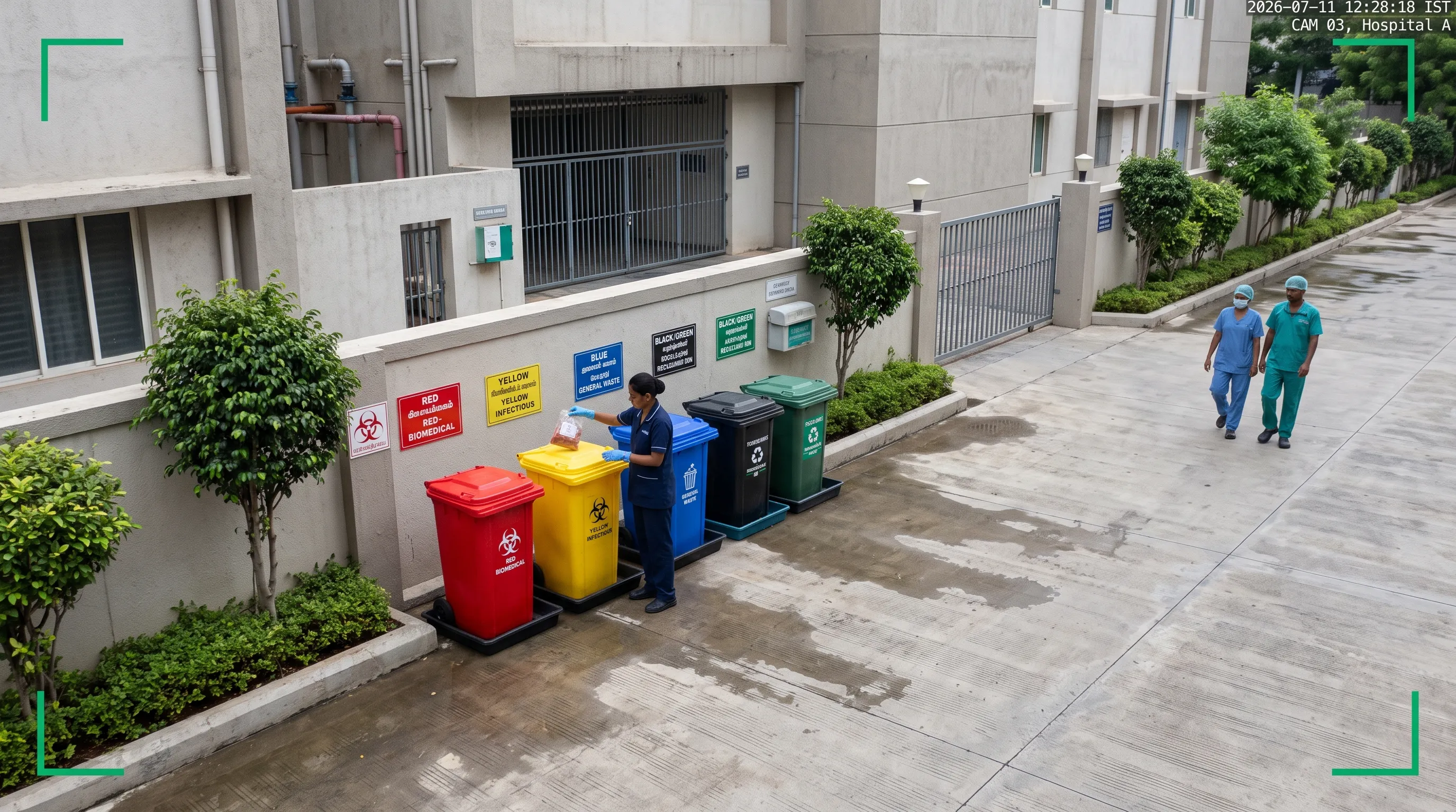 Garbage detection monitoring biomedical waste zones in a hospital