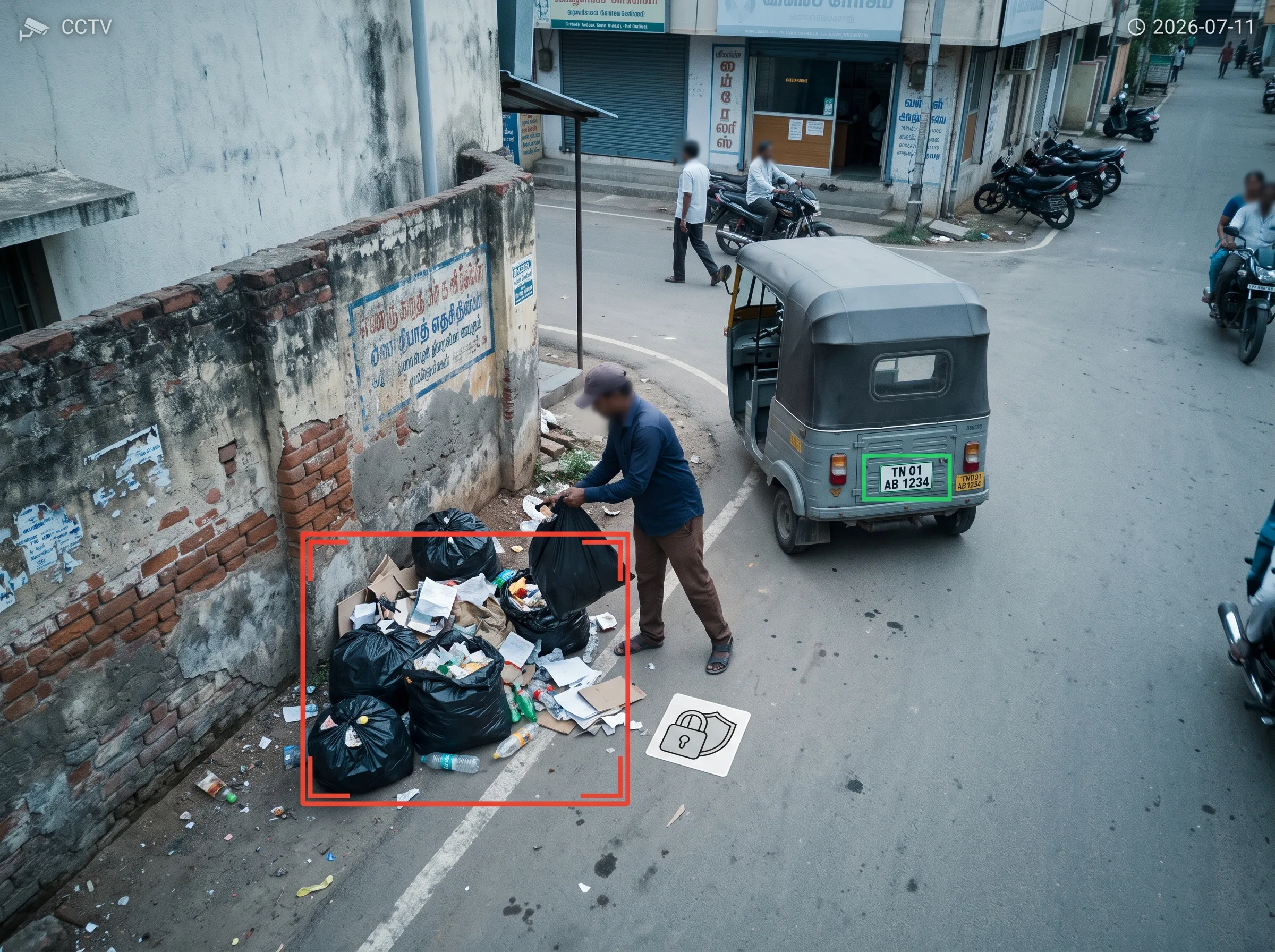 Privacy-first garbage detection capturing dumping evidence with access-controlled footage
