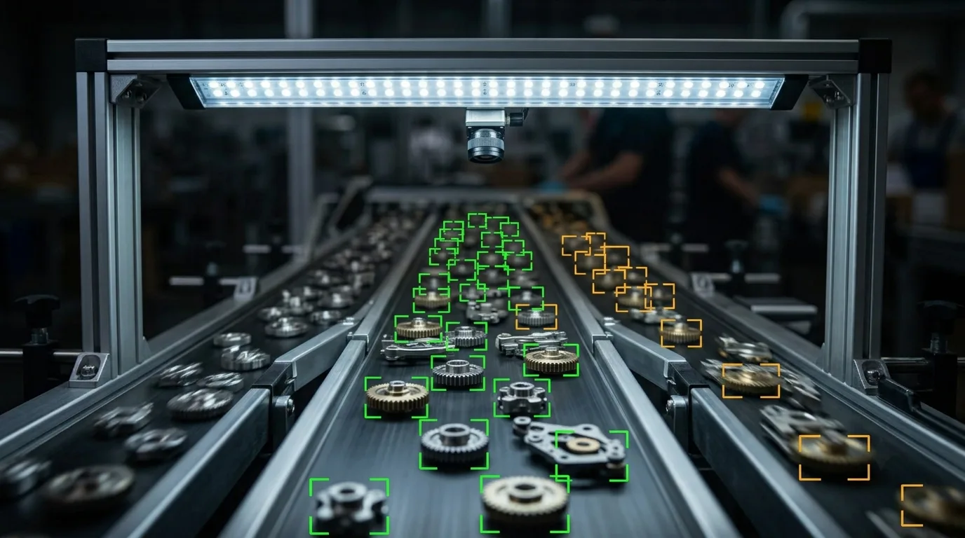 Machine vision sorting and classification on a production line
