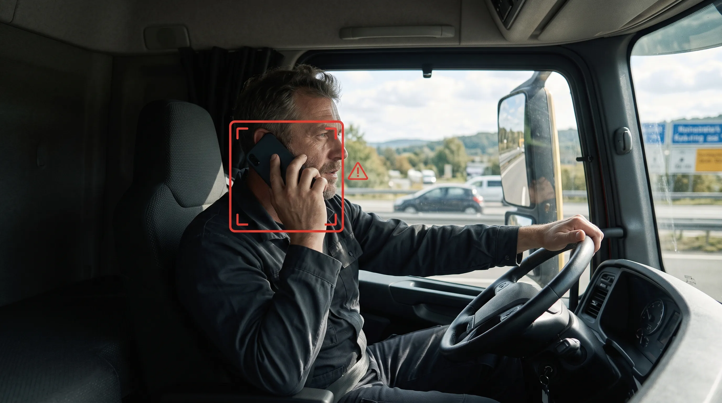 Driver using a mobile phone detected on a road or cab camera
