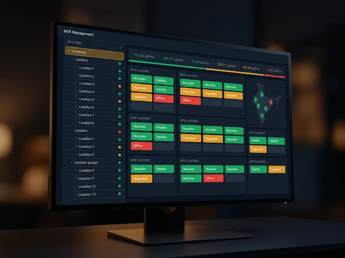 Multi-NVR management dashboard showing recorder health across multiple sites on-premise