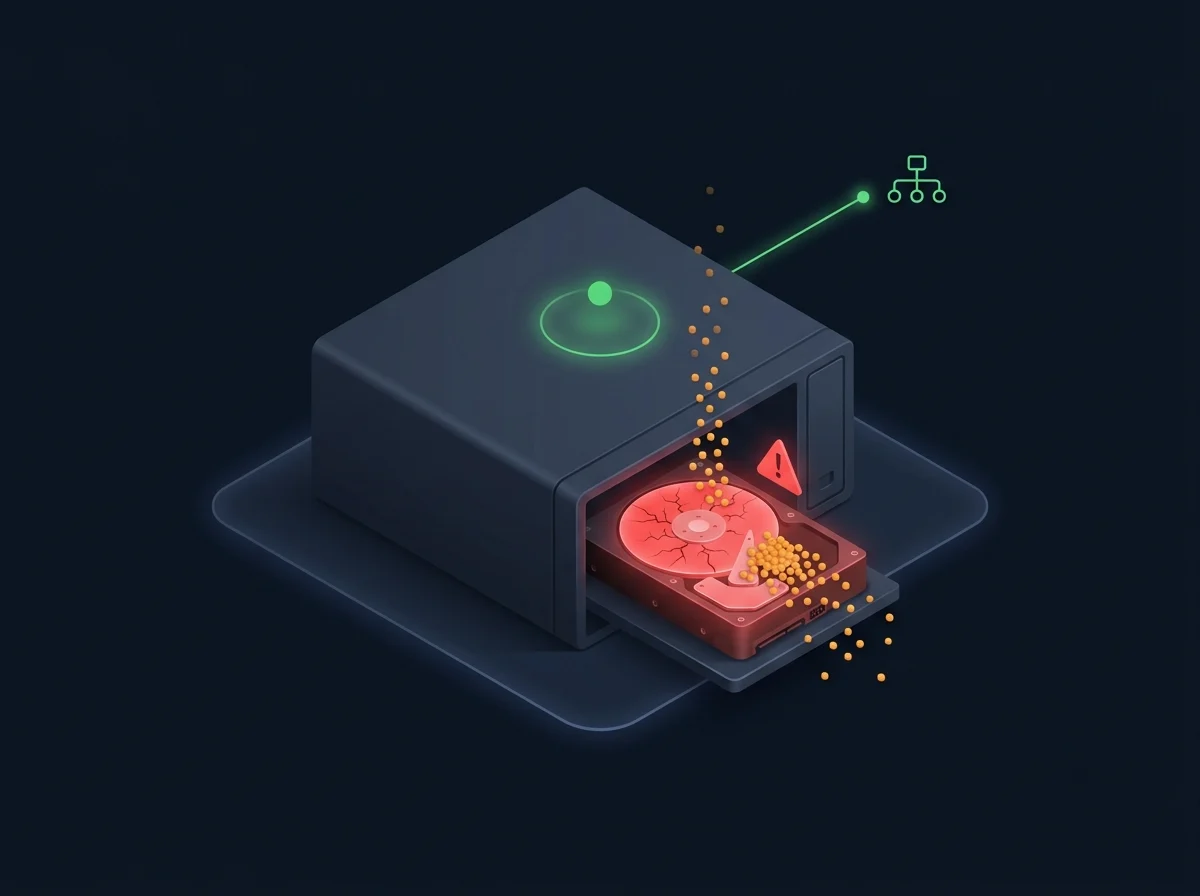Diagram showing an online NVR that has stopped writing footage to a failing disk