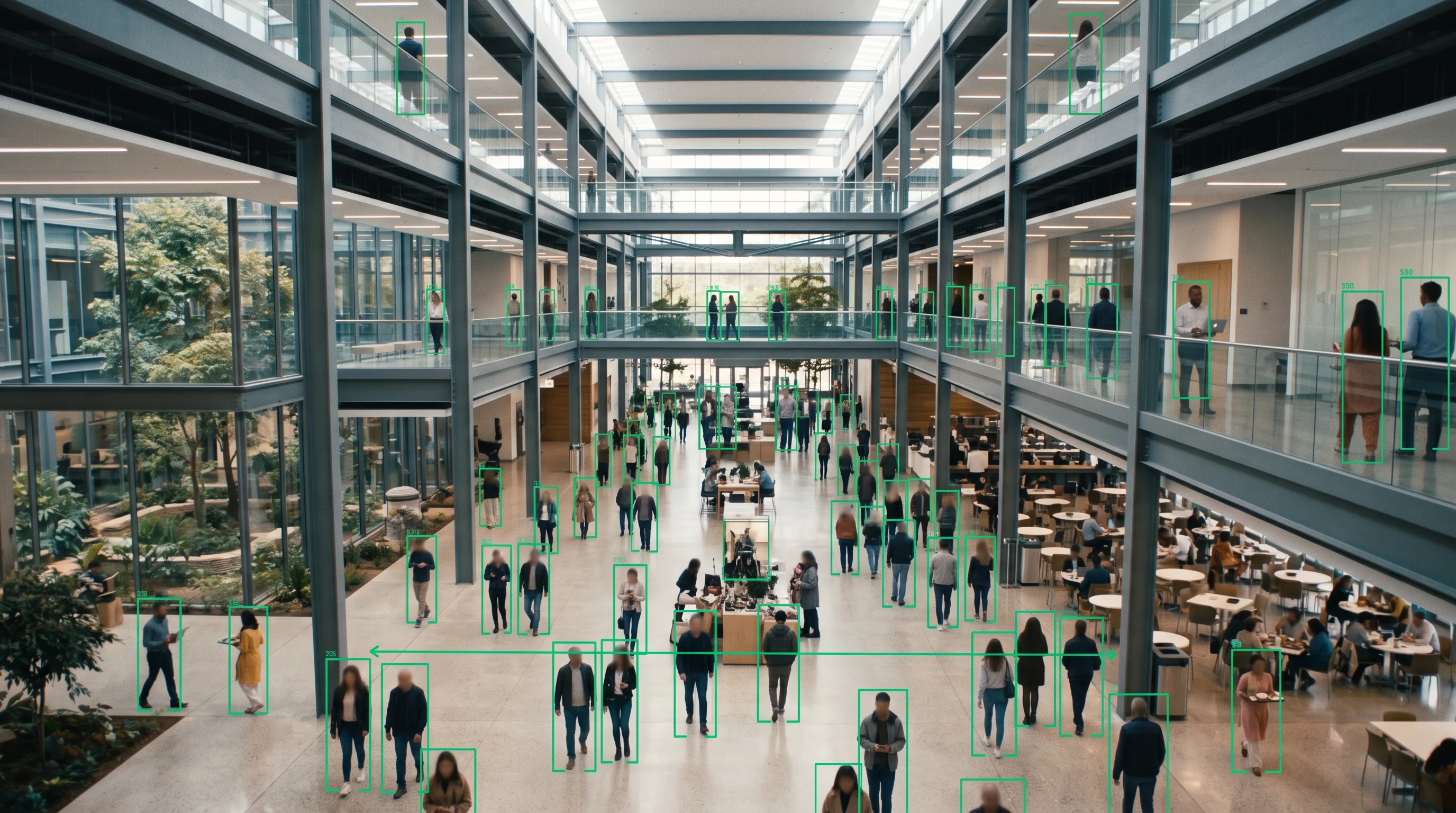 Occupancy monitoring counting people across an office campus