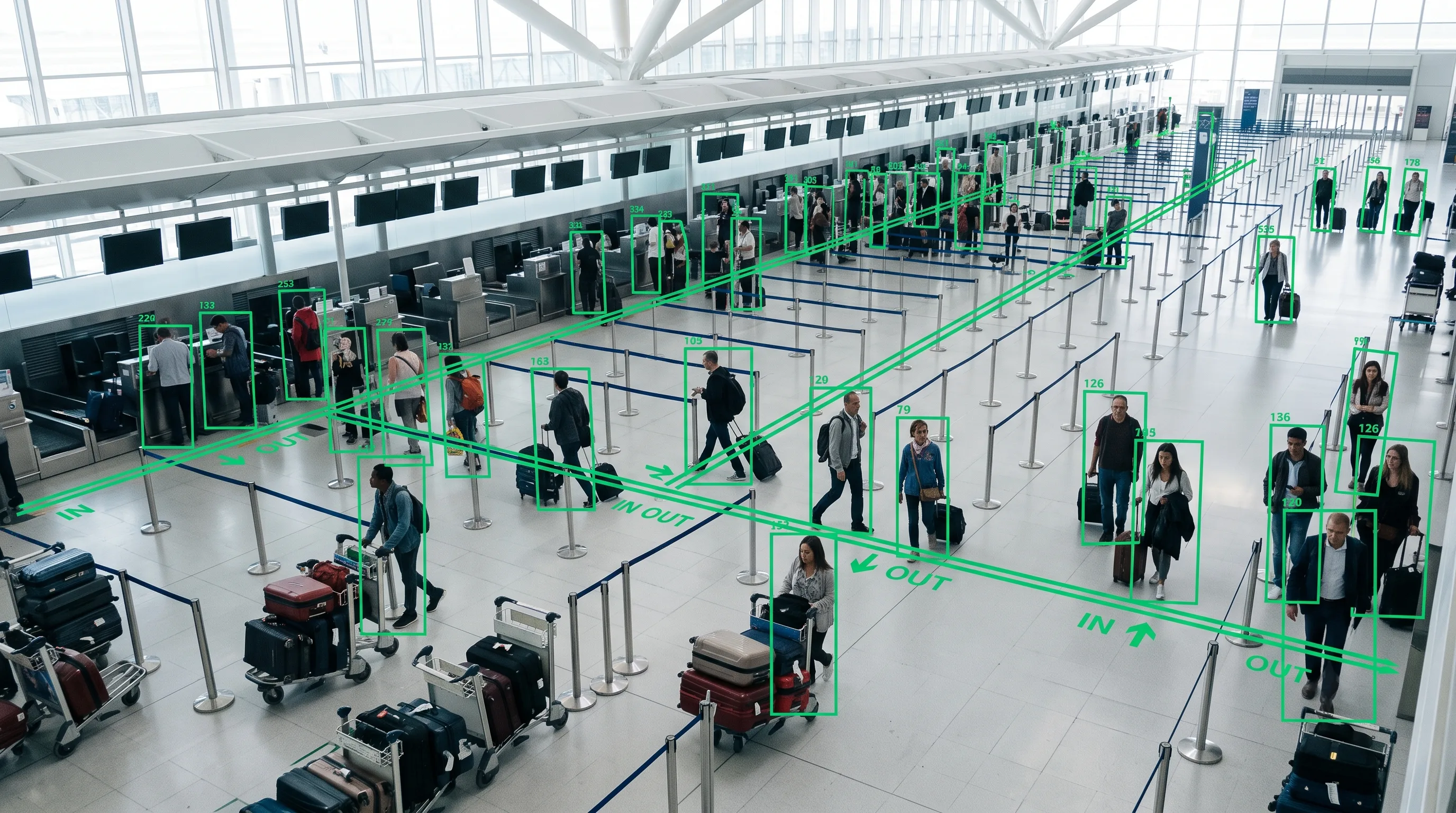 People counting measuring passenger flow at an airport terminal