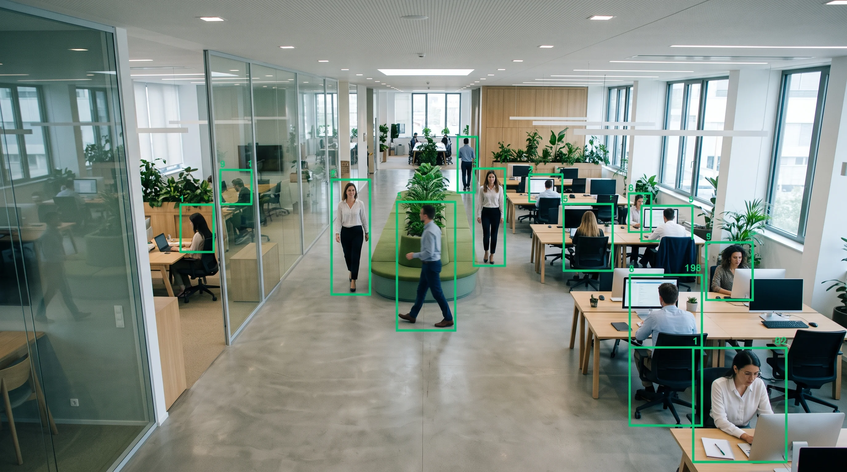 Occupancy monitoring counting people in an office workspace