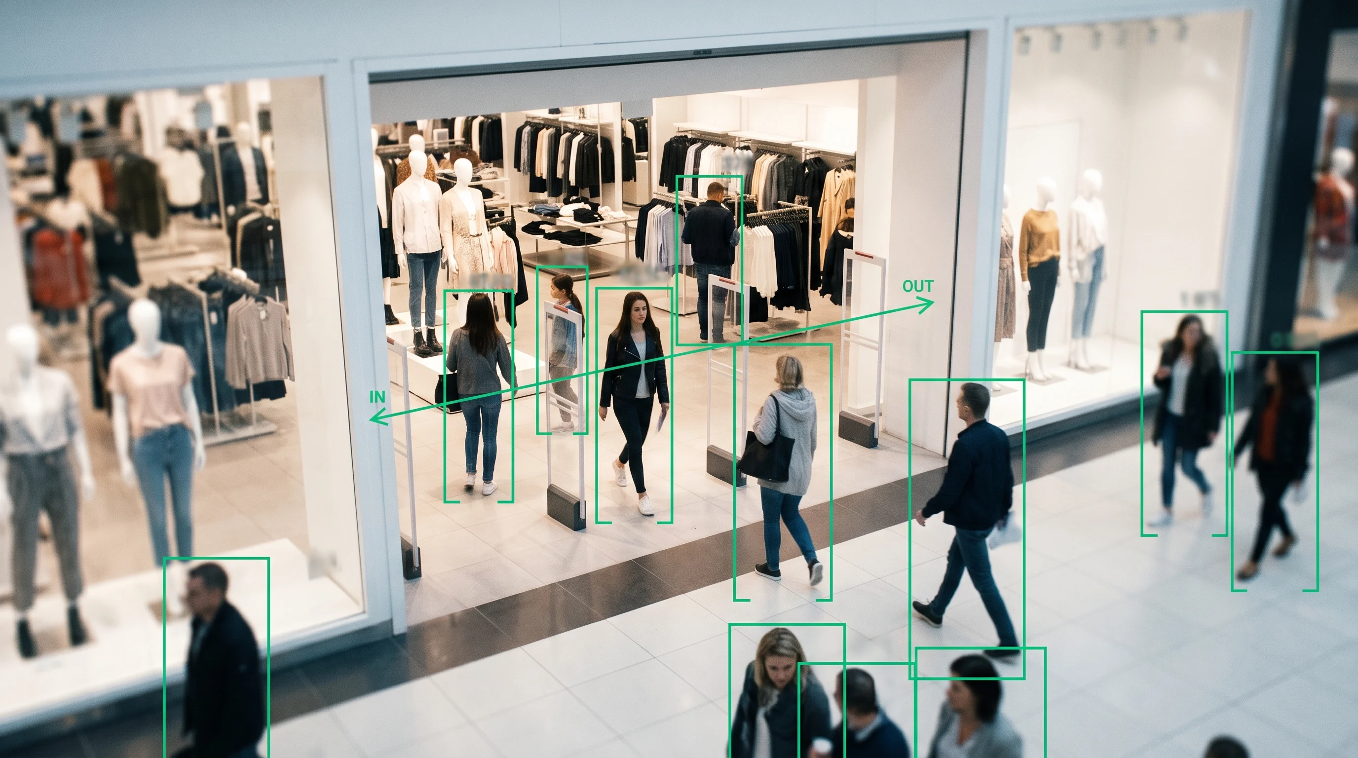 People counting on a retail store entrance CCTV counting shoppers in and out