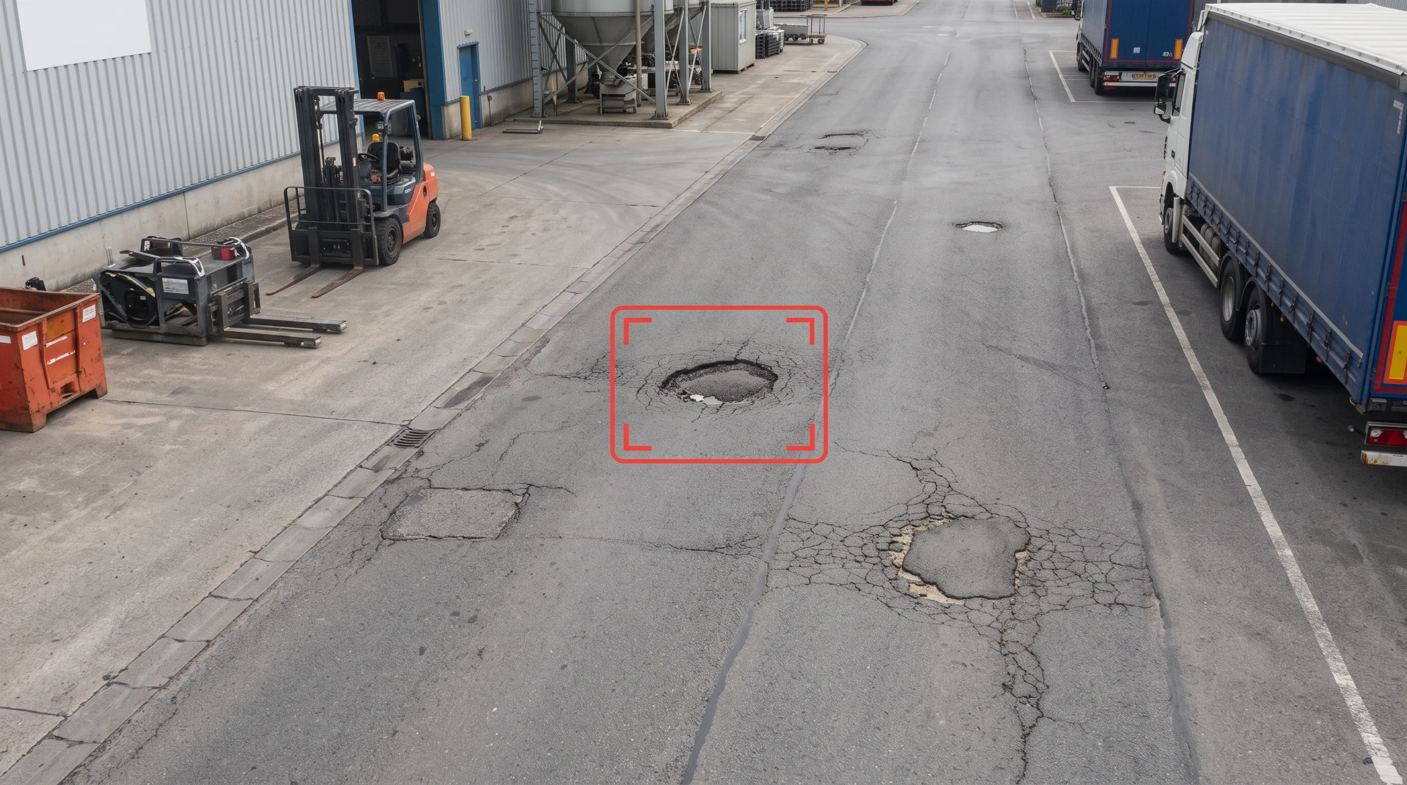 Pothole detected and severity-graded in road video