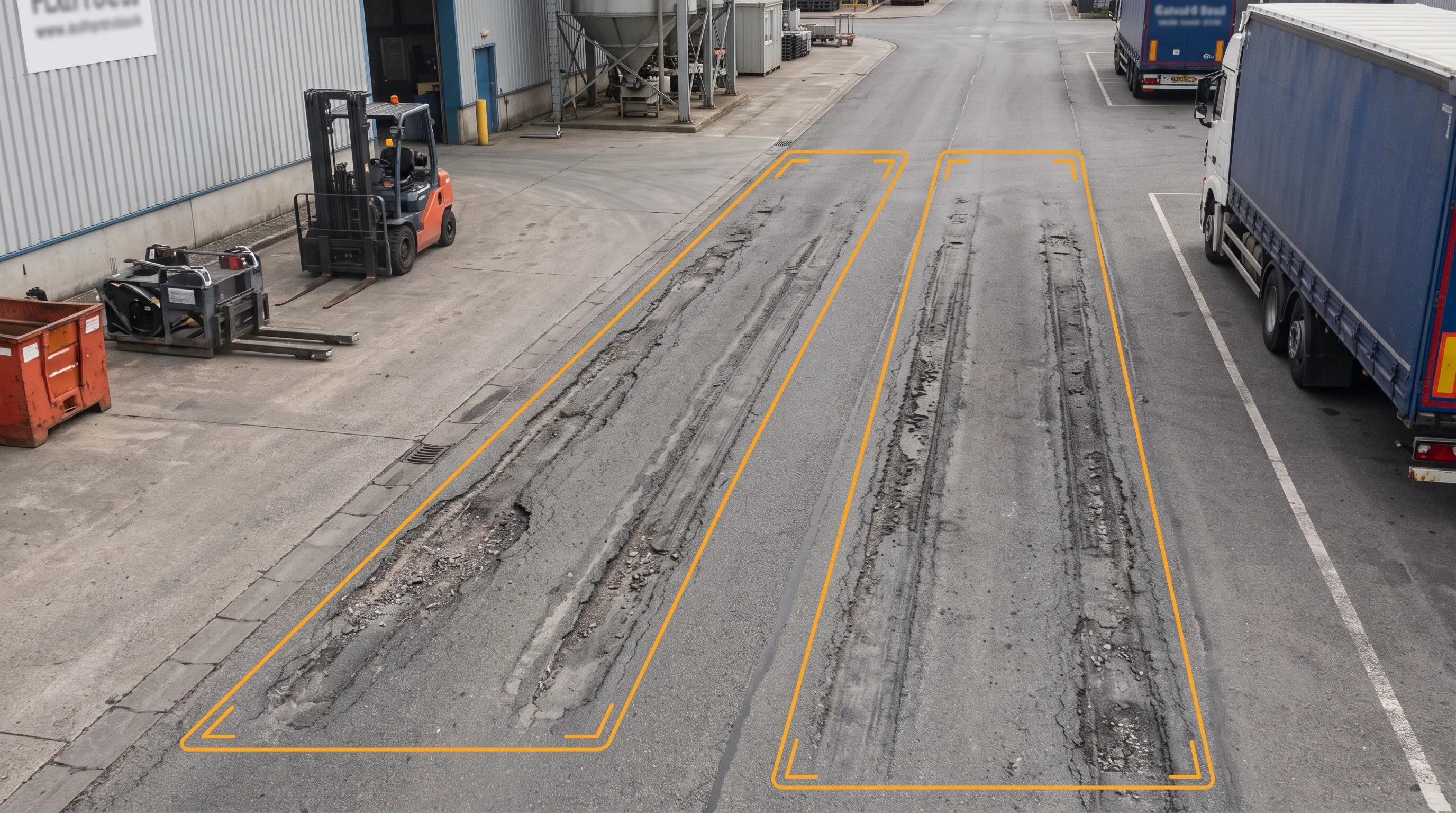 Rutting and raveling pavement distress detected on a road