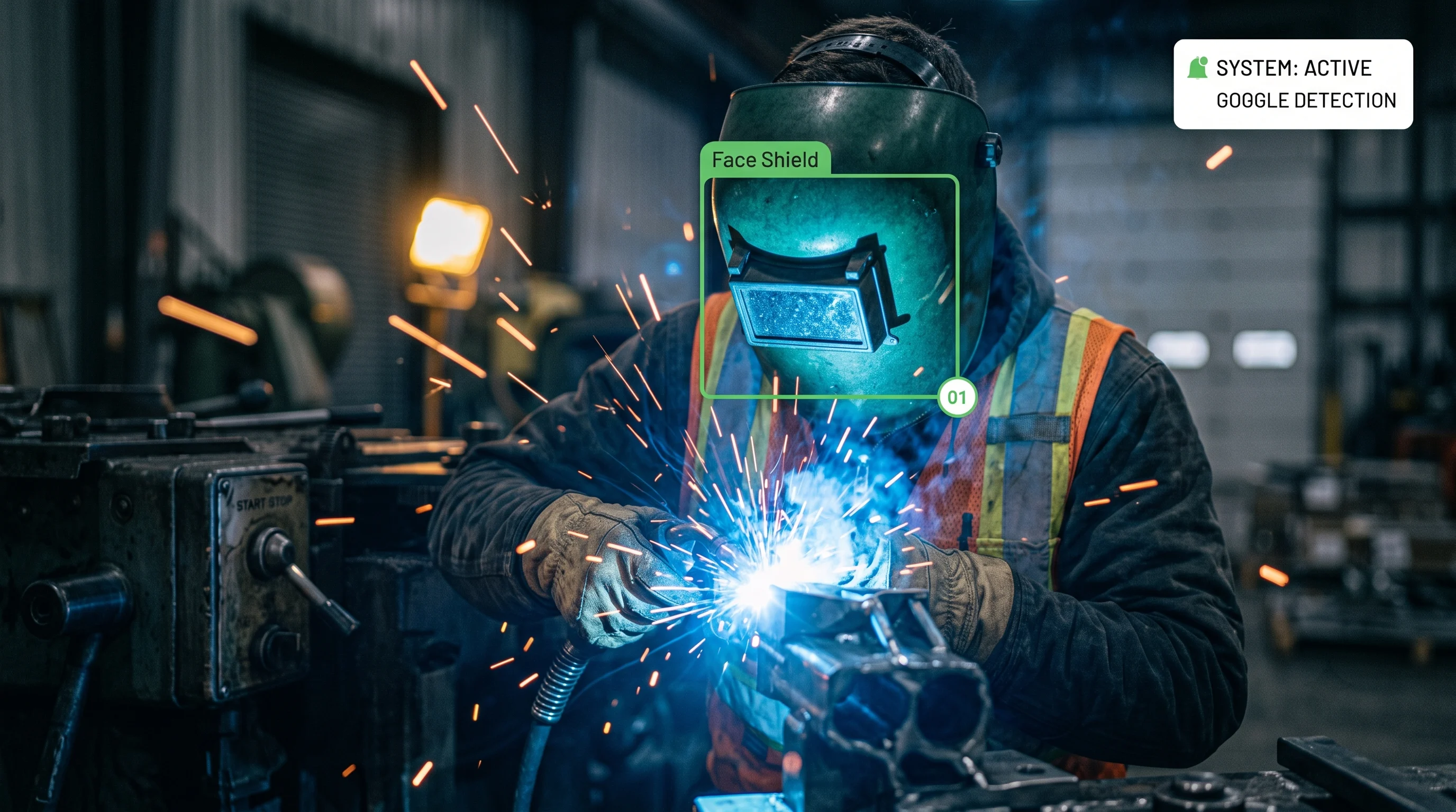 Face shield detection on a worker in a welding operation