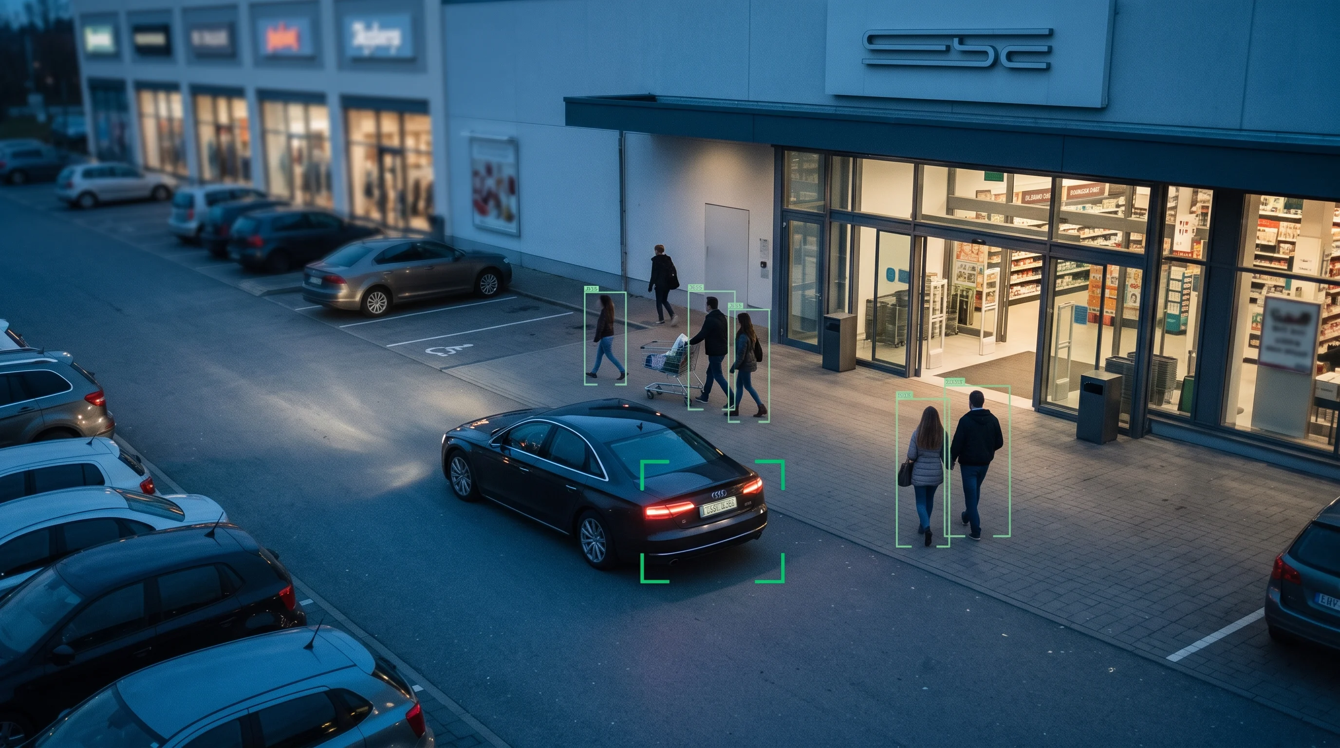 Retail video analytics monitoring outdoor parking and vehicles with ANPR