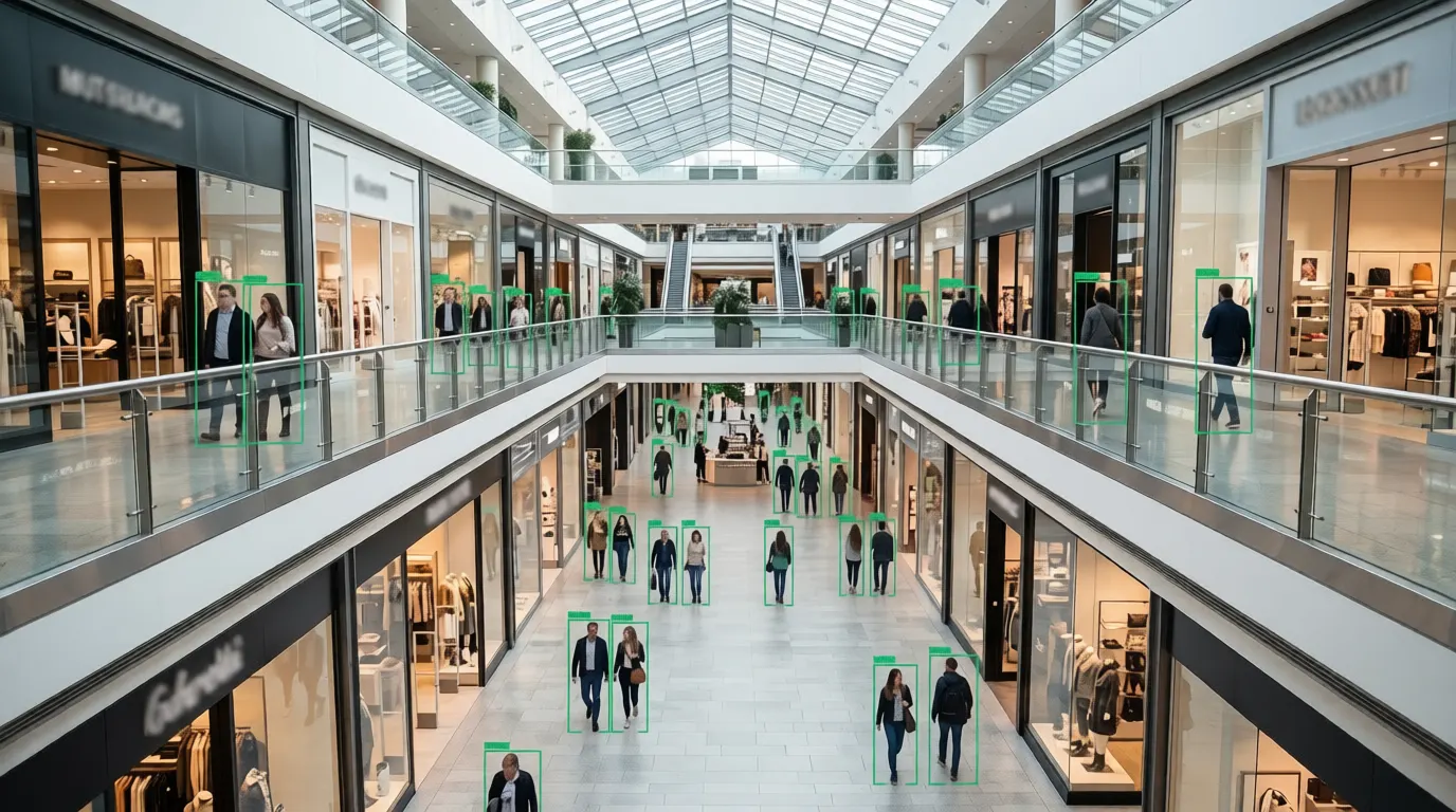 Retail video analytics benchmarking footfall across a shopping mall