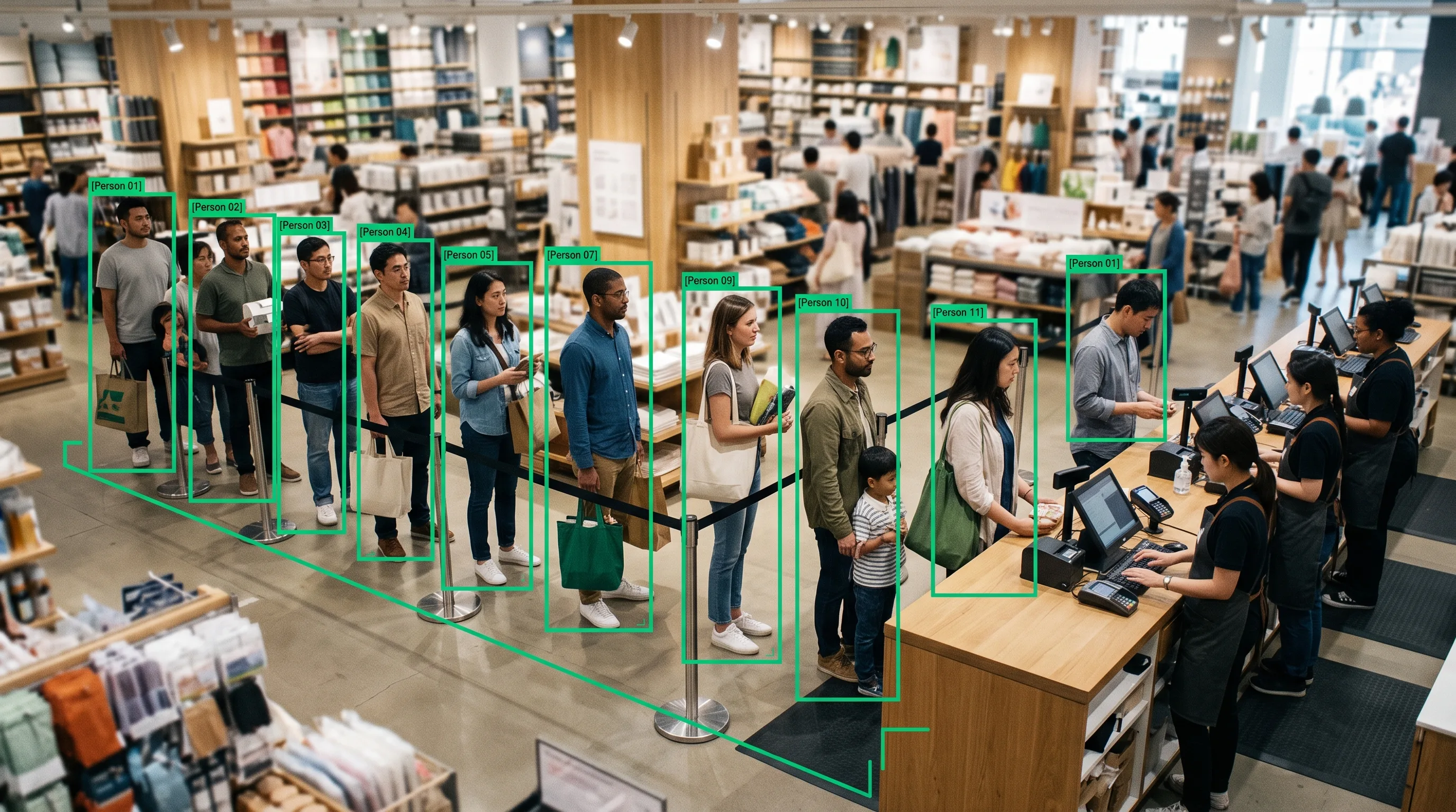 Retail video analytics detecting checkout queue length