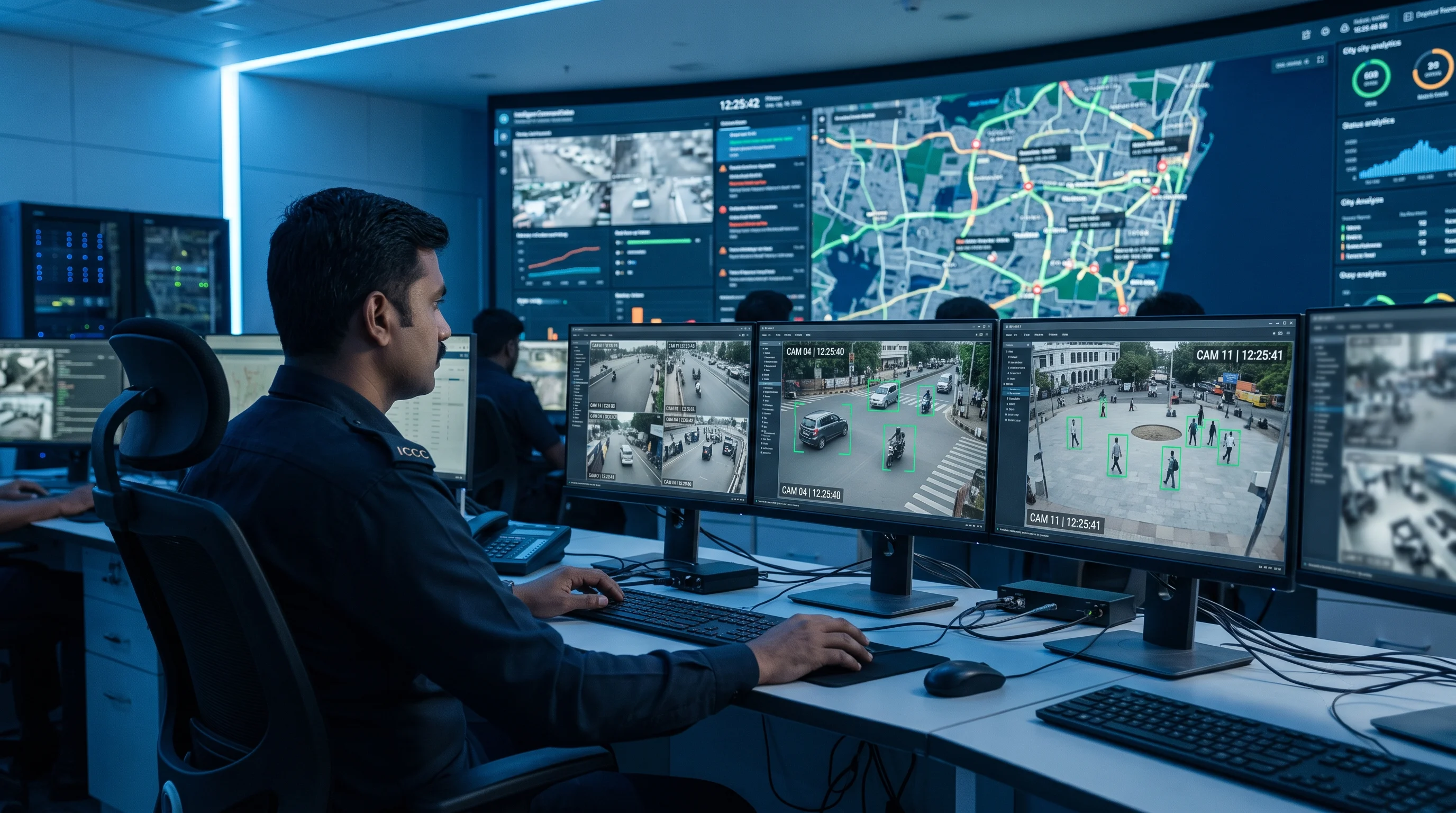 Smart city analytics feeding alerts into an ICCC command centre