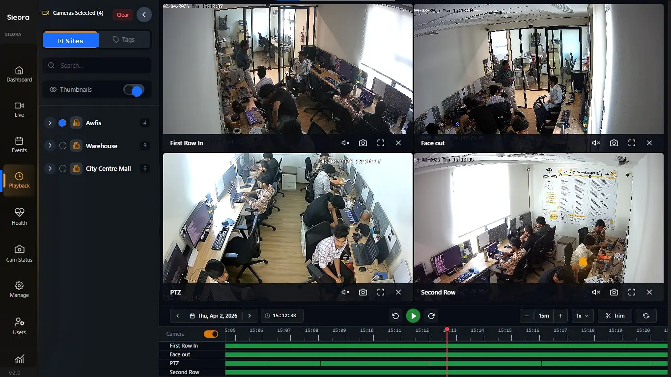 VMS recording and synchronised multi-camera forensic playback timeline