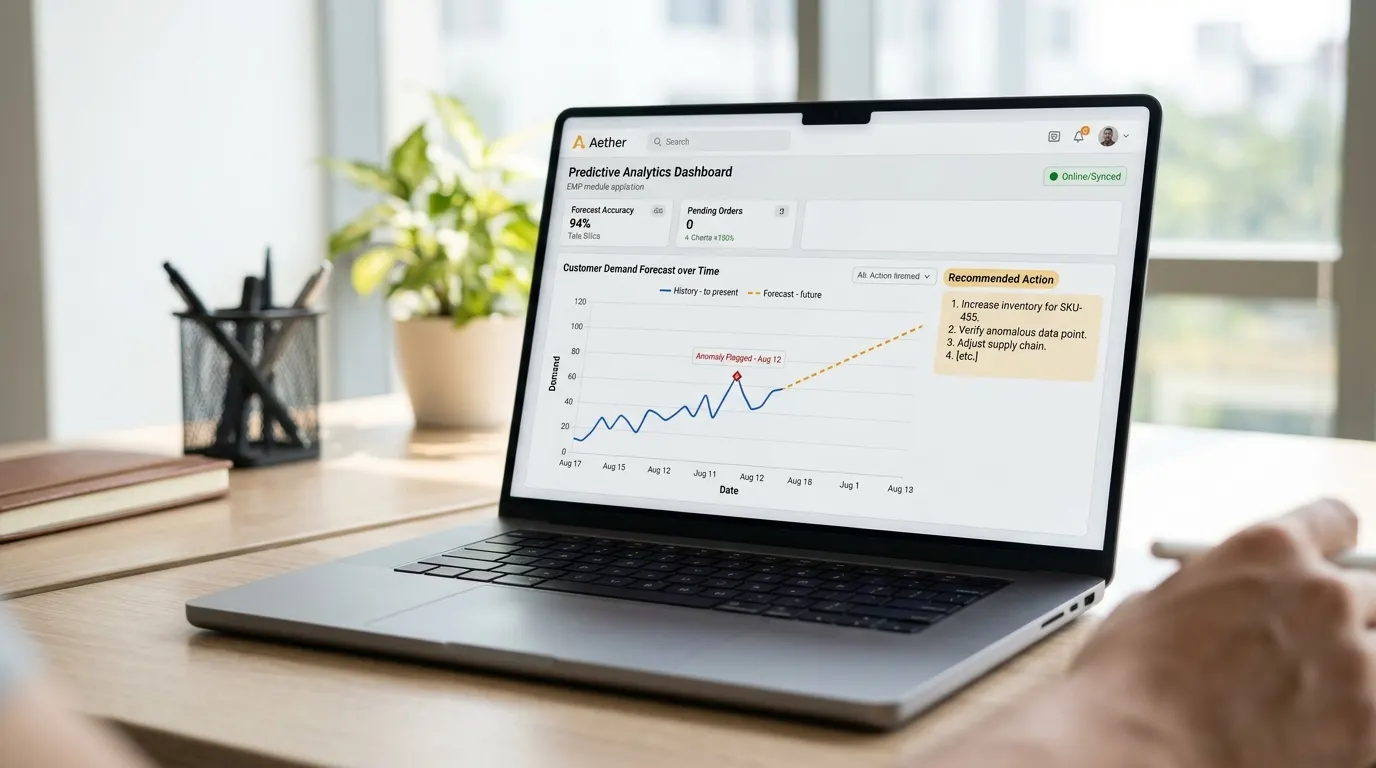 Predictive analytics dashboard web app with forecasts and alerts