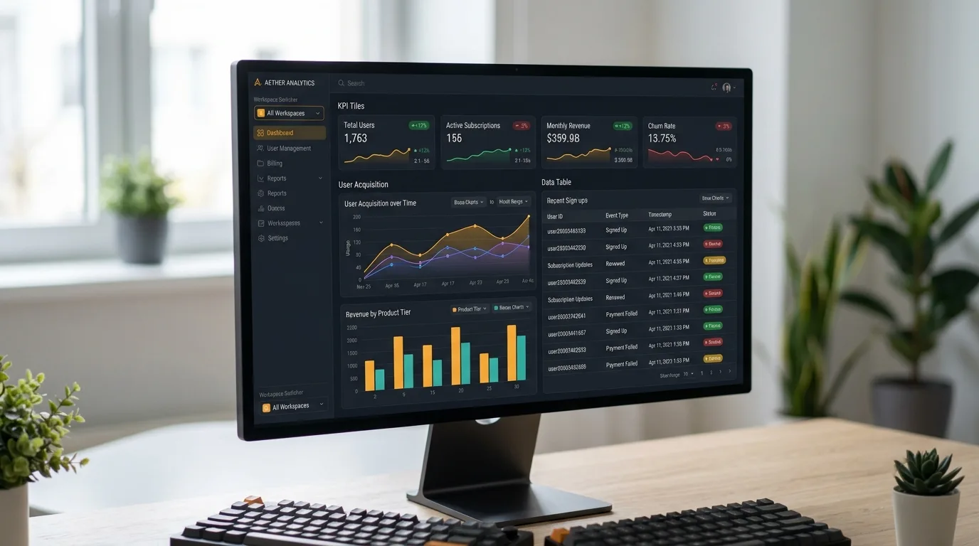 Admin and analytics dashboard web application with real-time data